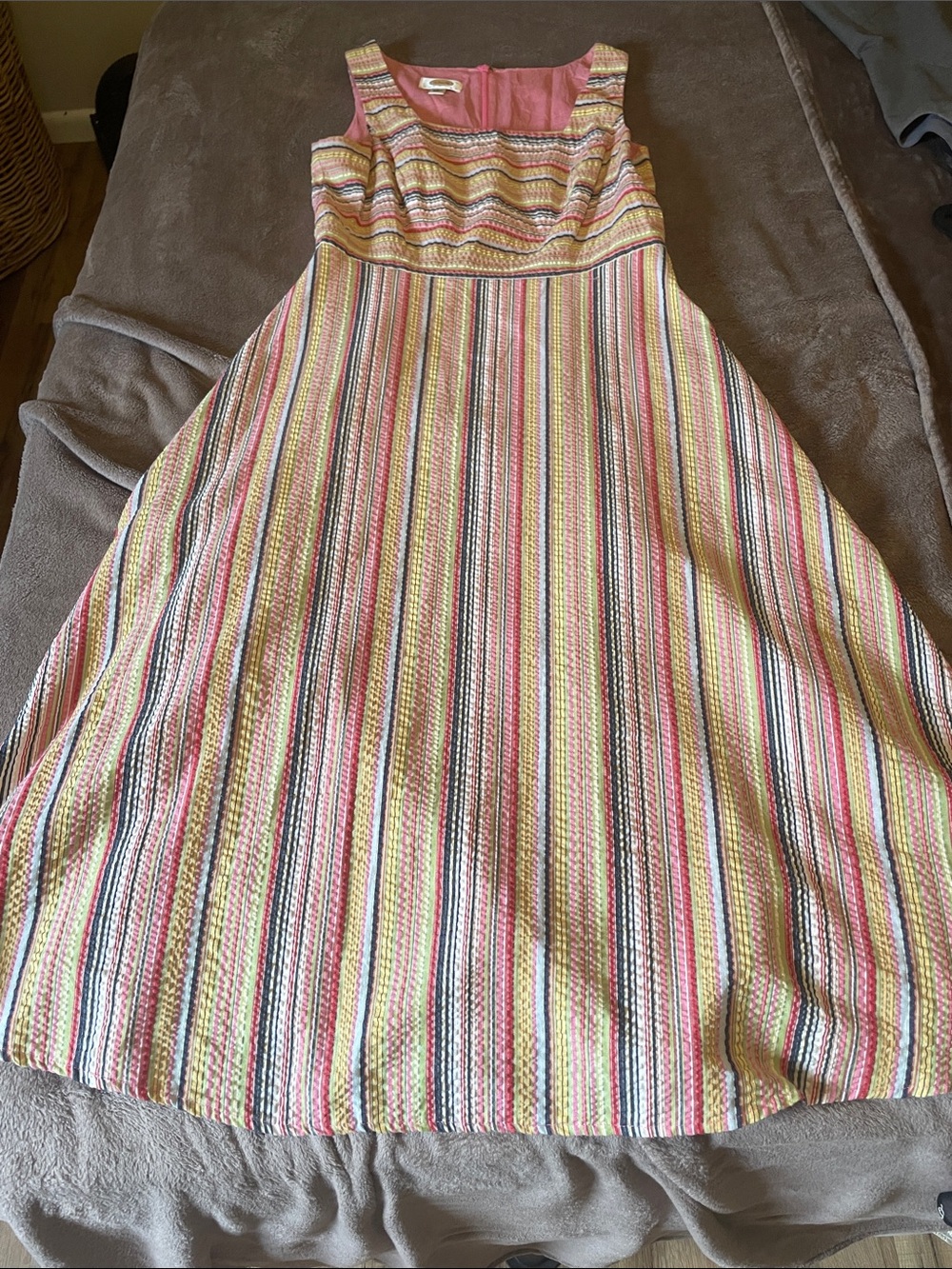 Talbots Petite Sleeveless Striped Summer Dress in Pink, Yellow & White